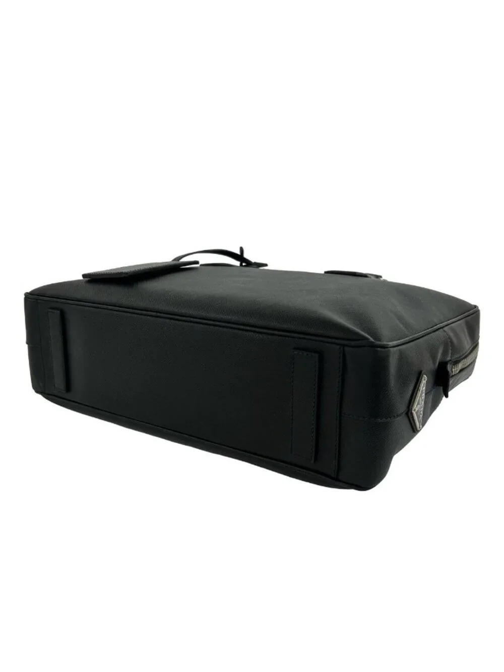 Prada Triangle Logo Plate Saffiano Leather Business Briefcase Black